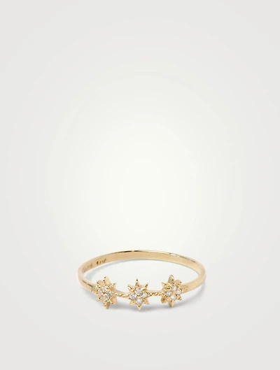 Aztec 14K Gold North Star Trio Ring With Diamonds