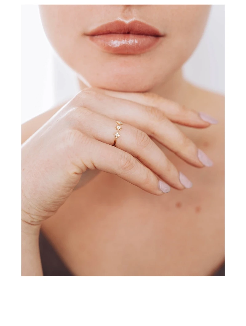 Aztec 14K Gold North Star Trio Ring With Diamonds