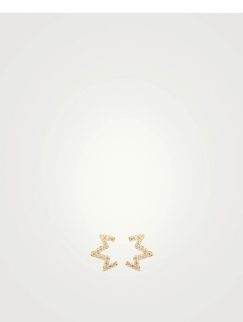 Aztec 14K Gold Starburst Zig Zag Stud Earrings With Diamonds