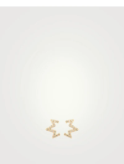 Aztec 14K Gold Starburst Zig Zag Stud Earrings With Diamonds