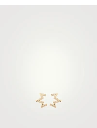 Aztec 14K Gold Starburst Zig Zag Stud Earrings With Diamonds