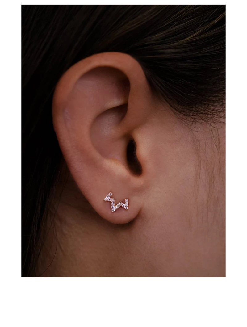Aztec 14K Gold Starburst Zig Zag Stud Earrings With Diamonds