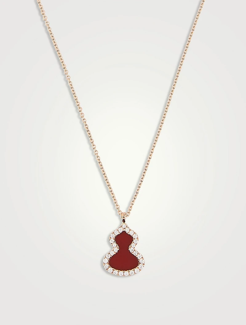Petite Wulu 18K Rose Gold Red Agate Pendant Necklace With Diamonds