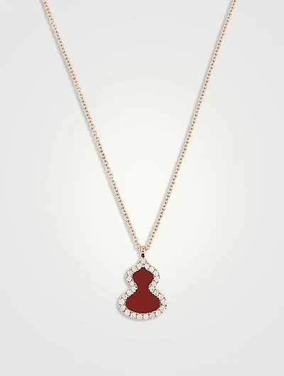 Petite Wulu 18K Rose Gold Red Agate Pendant Necklace With Diamonds