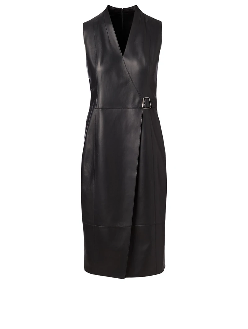 Leather Sleeveless Wrap Dress