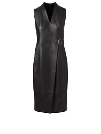 Leather Sleeveless Wrap Dress
