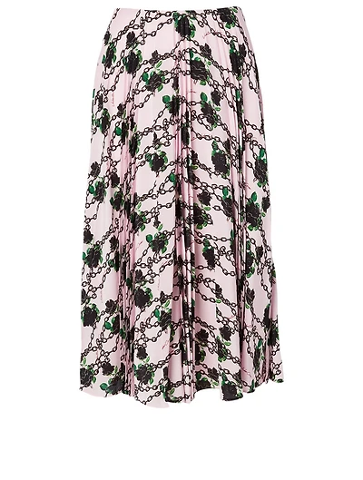 Silk Long Skirt Chain Rose Print