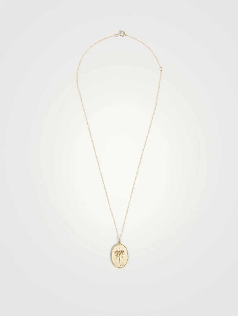 Date Palm 10K Gold Pendant Necklace With Diamonds - 18" Chain