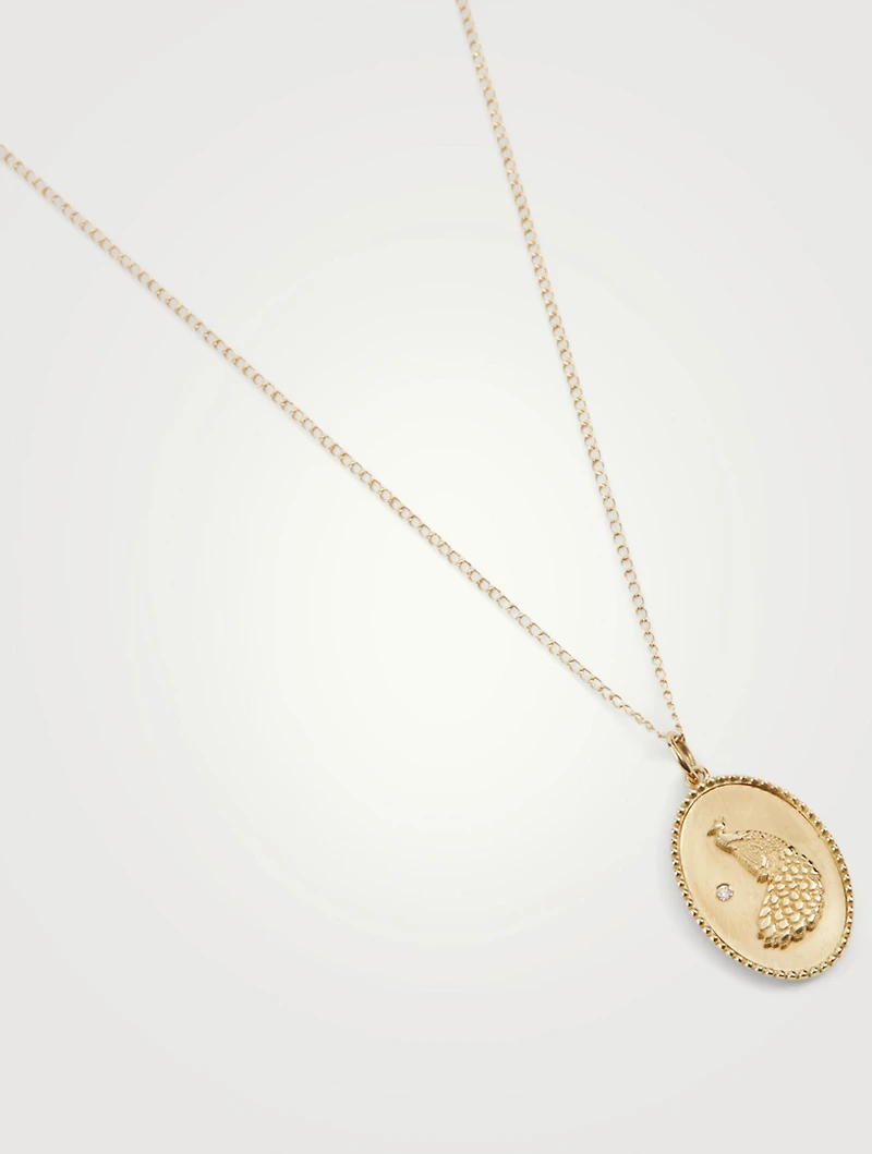 Peacock 10K Gold Diamond Pendant Necklace - 18" Chain