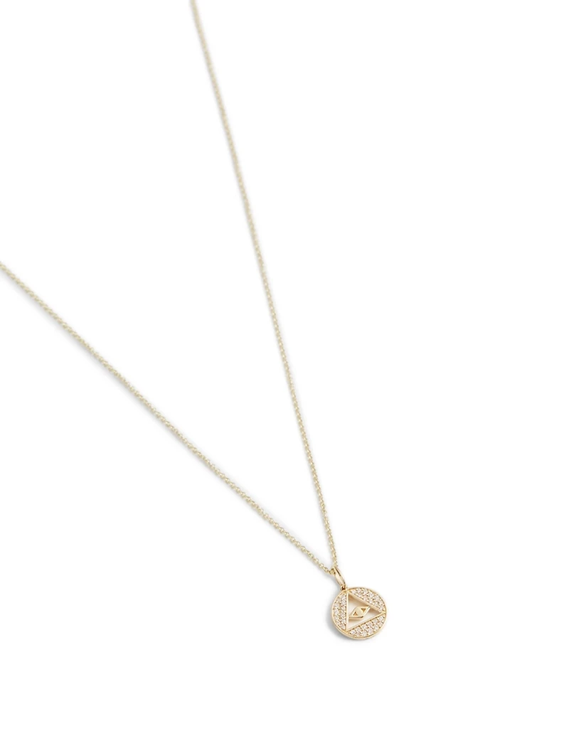 Medium 14K Gold Pyramid Evil Eye Necklace With Diamonds