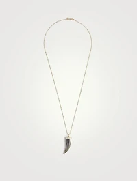 14K Gold Large Labradorite Horn Necklace With Diamonds