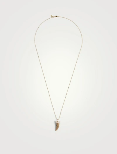 14K Gold Medium Wood Horn Necklace With Diamonds