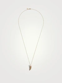 14K Gold Medium Wood Horn Necklace With Diamonds