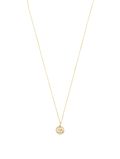 14K Gold Pyramid Evil Eye Medallion Necklace With Diamonds