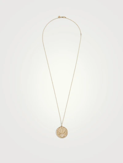 14K Gold Evil Eye Luck Coin Necklace With Diamonds