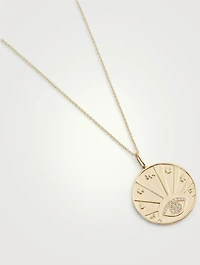 14K Gold Evil Eye Luck Coin Necklace With Diamonds