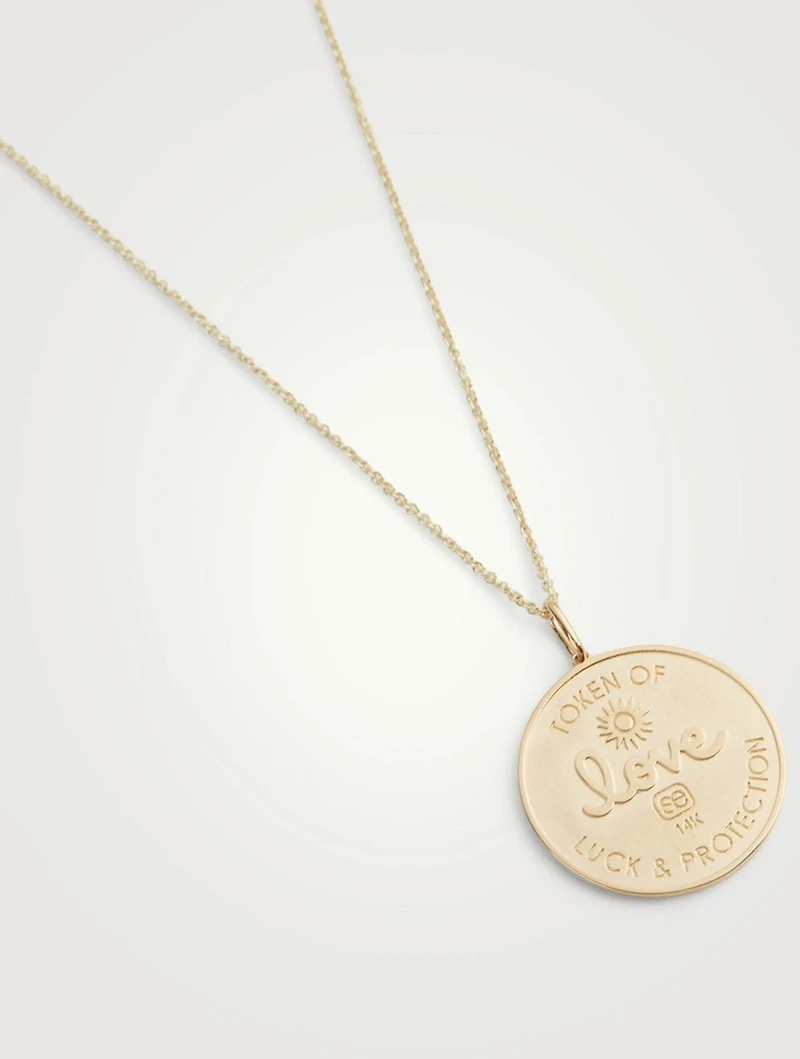 14K Gold Evil Eye Luck Coin Necklace With Diamonds