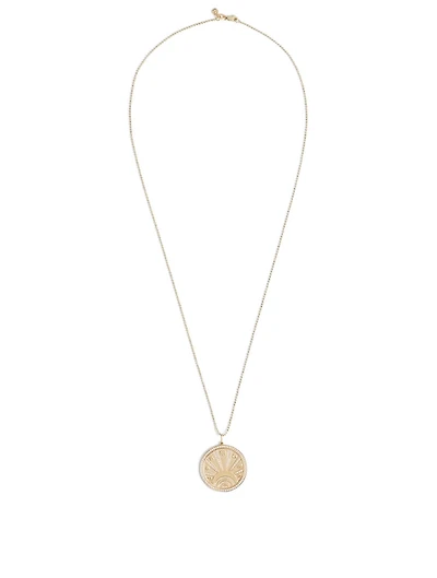 14K Gold Evil Eye Luck Coin Pave Rays Charm Necklace With Diamonds