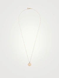 14K Gold Evil Eye With Rays Coin Charm Necklace With Diamonds And Pearl