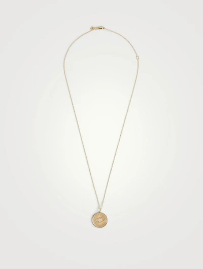 14K Gold Evil Eye Coin Charm Necklace With Diamonds