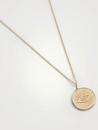 14K Gold Evil Eye Coin Charm Necklace With Diamonds