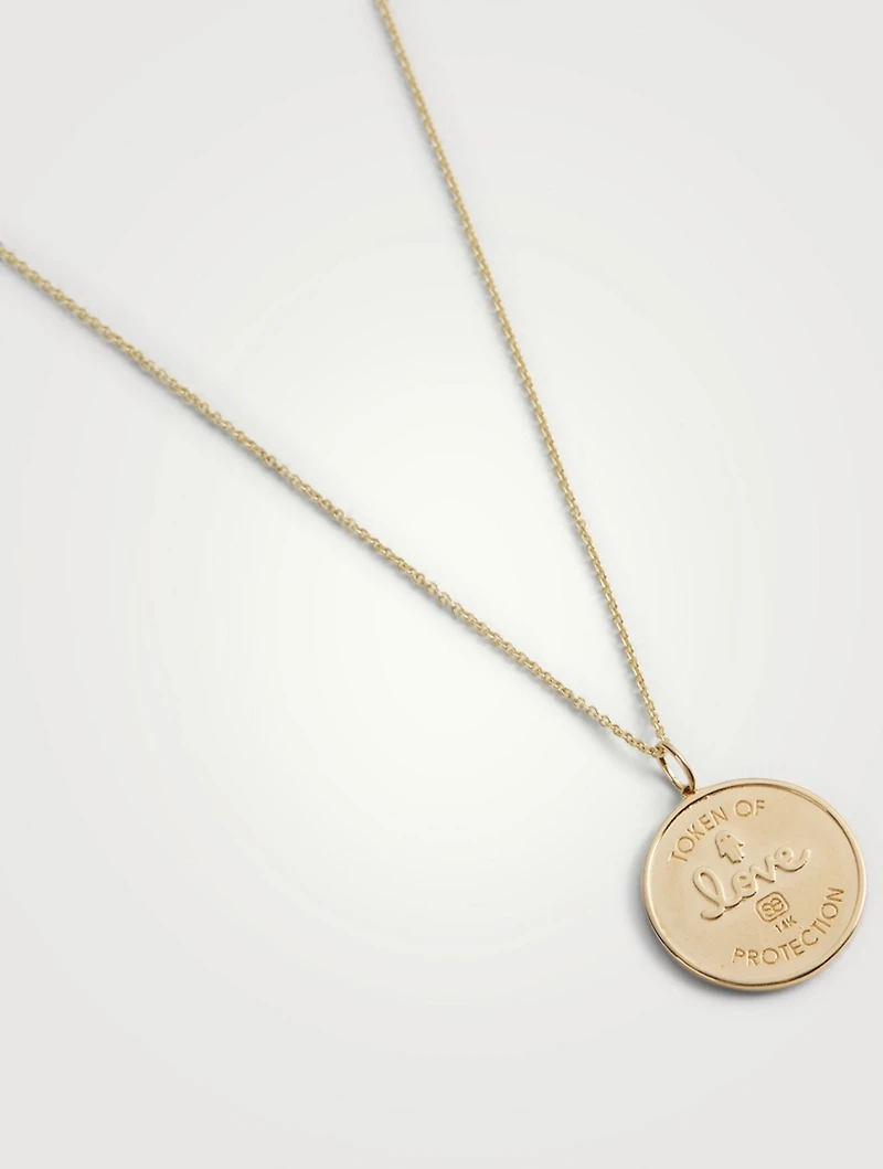 14K Gold Evil Eye Coin Charm Necklace With Diamonds