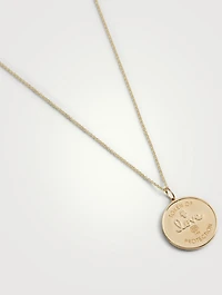 14K Gold Evil Eye Coin Charm Necklace With Diamonds