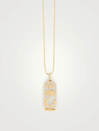 14K Gold Luck And Protection Cartouche Charm Necklace With Diamonds