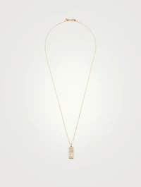 14K Gold Luck And Protection Cartouche Charm Necklace With Diamonds