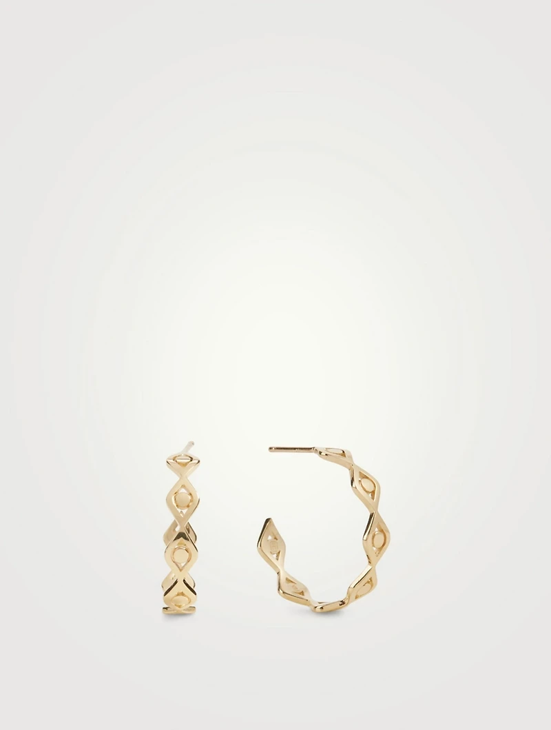 14K Gold Small Evil Eye Link Hoop Earrings