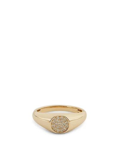 14K Gold Mini Signet Ring With Diamonds