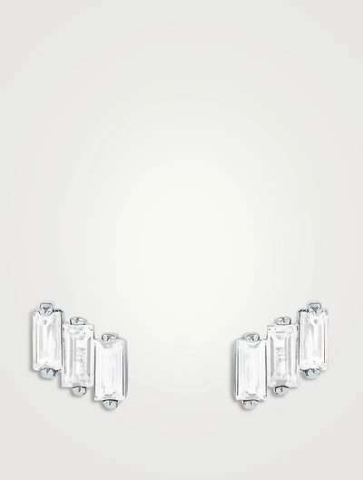 Amalfi 14K White Gold Triple Baguette White Topaz Stud Earrings