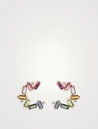 Amalfi 14K Gold Burst Rainbow Sideways Mini Hoop Earrings With Diamonds