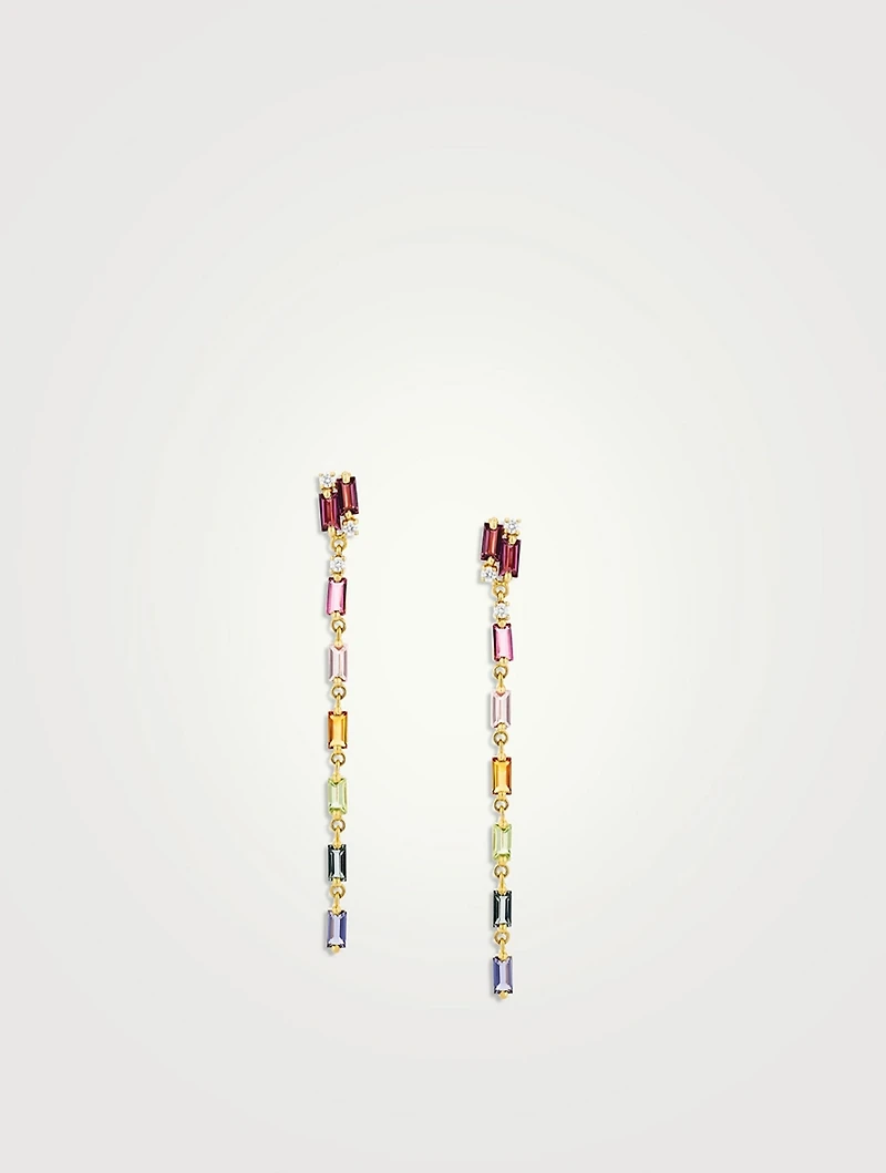 Rainbow Amalfi 14K Gold Dangle Baguette Earrings With Diamonds