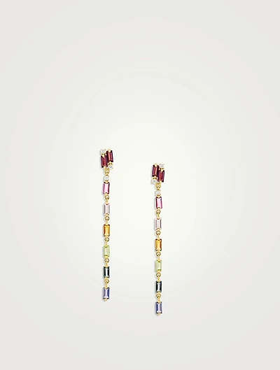 Rainbow Amalfi 14K Gold Dangle Baguette Earrings With Diamonds