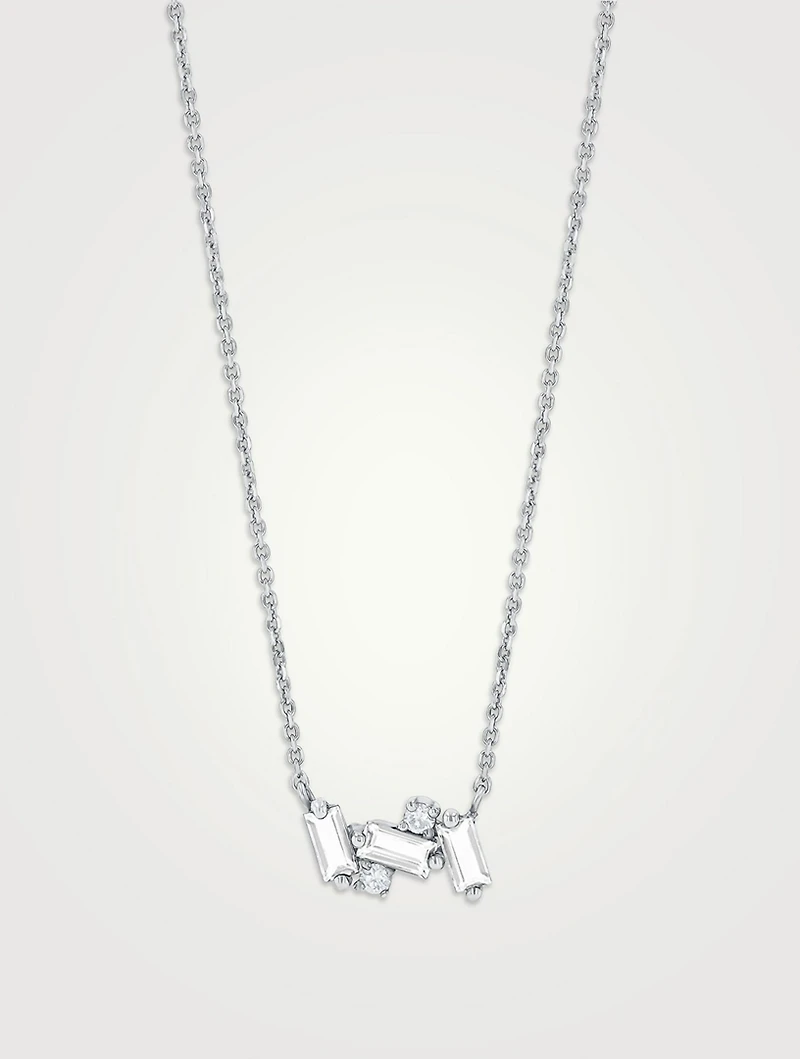 Bloom 14K White Gold Mini Bar Necklace With Diamonds