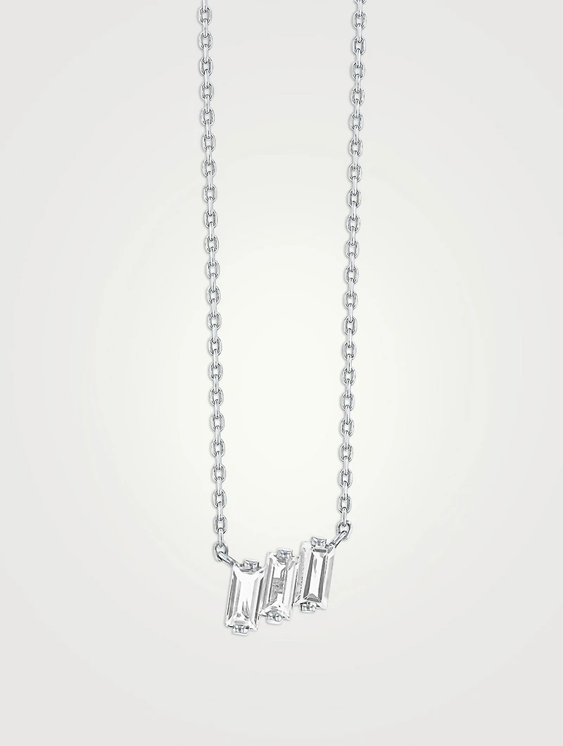 Amalfi 14K White Gold Three Baguette White Topaz Pendant Necklace
