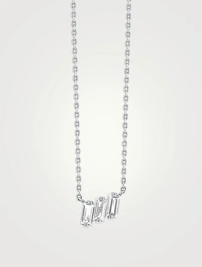 Amalfi 14K White Gold Three Baguette White Topaz Pendant Necklace
