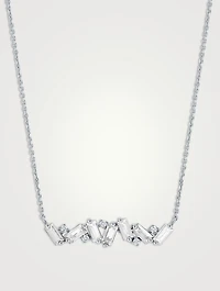 Amalfi 14K White Gold White Topaz Baguette Bar Necklace With Diamonds
