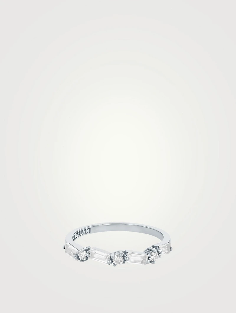 Amalfi 14K White Gold Fireworks Thin Half Band Ring With Topaz And Diamonds