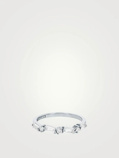 Amalfi 14K White Gold Fireworks Thin Half Band Ring With Topaz And Diamonds