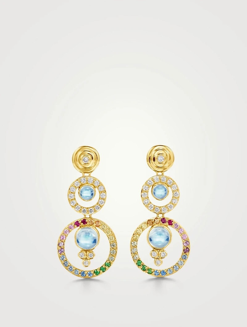 18K Gold Celestial Triple Orbit Tolomeo Earrings With Multicolour Stones