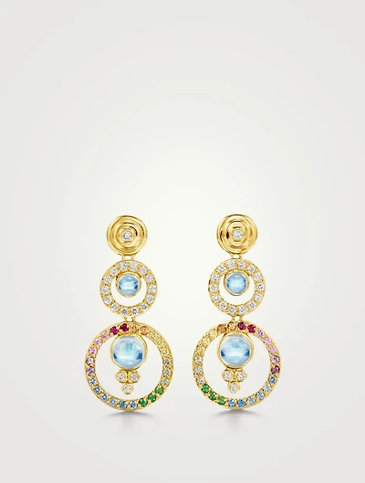 18K Gold Celestial Triple Orbit Tolomeo Earrings With Multicolour Stones