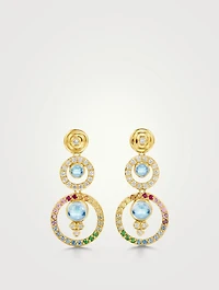 18K Gold Celestial Triple Orbit Tolomeo Earrings With Multicolour Stones