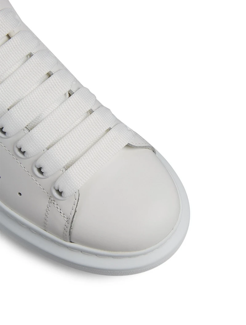 Oversized Leather Sneakers With Snake Print Patch