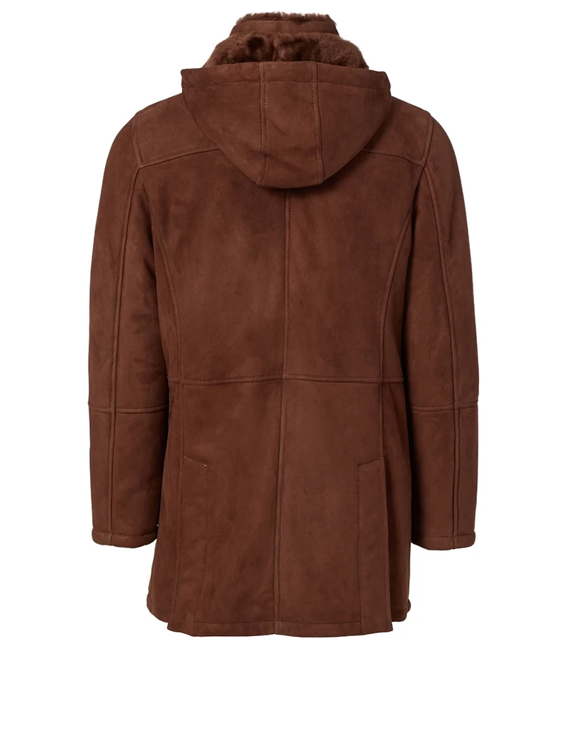 Suede Long Jacket With Shearling Hood