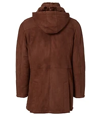 Suede Long Jacket With Shearling Hood