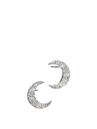 Large Aztec Sterling Silver Crescent Moon Stud Earrings With White Sapphires