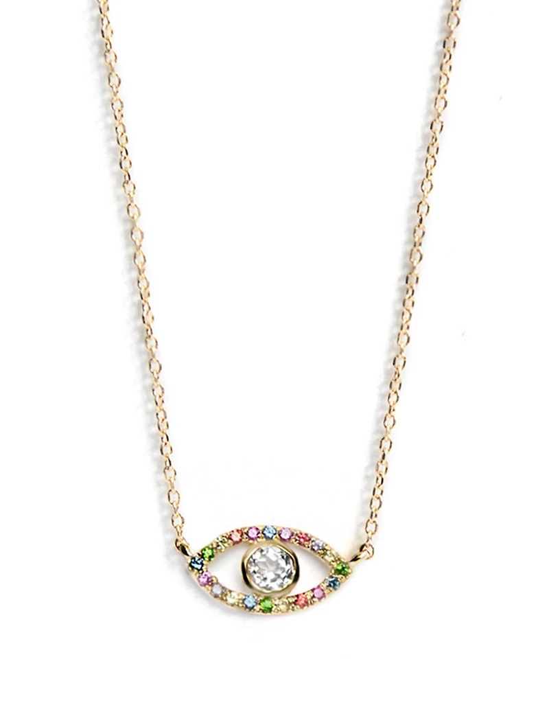Classique 14K Gold Pavé Evil Eye Necklace With Multicolour Sapphires