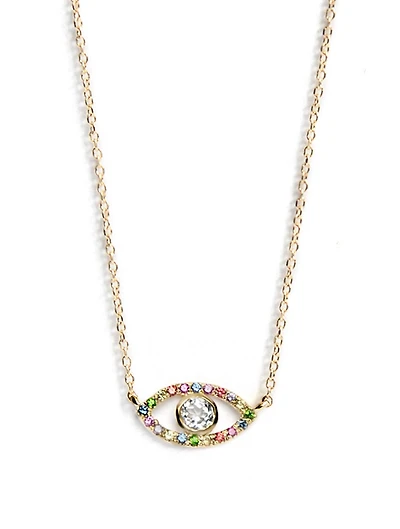 Classique 14K Gold Pavé Evil Eye Necklace With Multicolour Sapphires